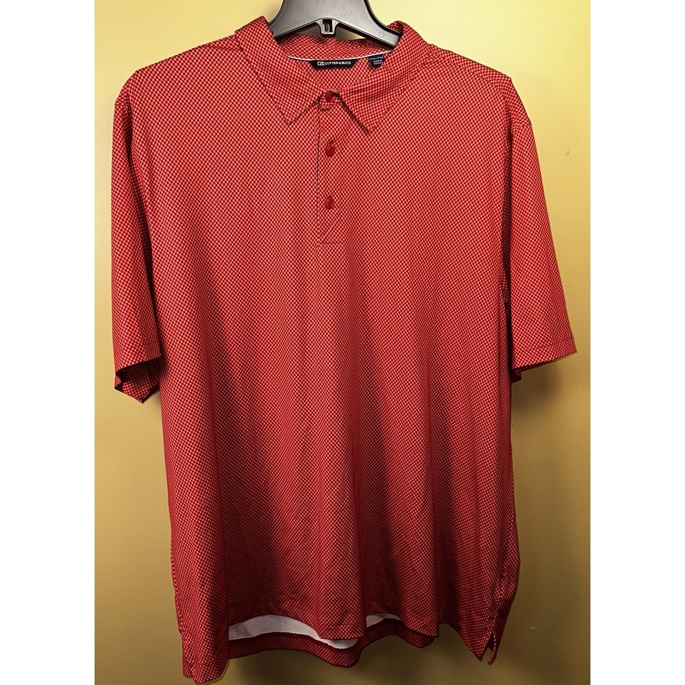 Cutter & Buck Golf Polo Men's 2X Red Geometric All Over Print‎ Embroidered Logo